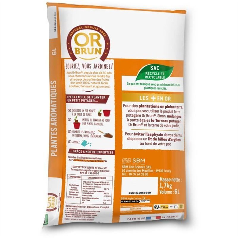 Image secondaire de Terreau potager & Plantes aromatiques - OR BRUN - OBRTARO6U - 6L - Croissance rapide