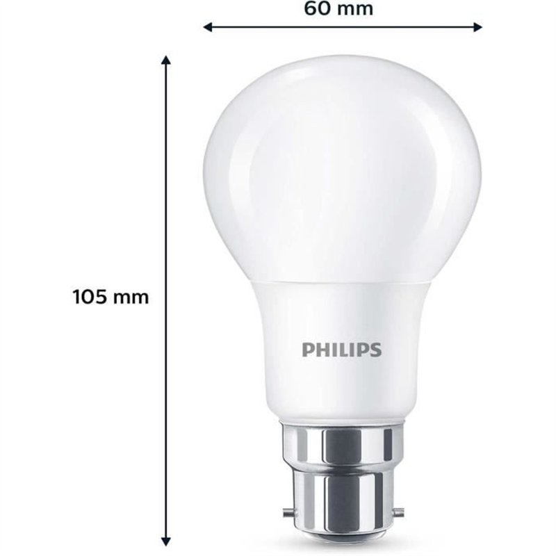 Image secondaire de Ampoule LED - PHILIPS - 60 W - B22 - Blanc chaud - Dépolie - Non-Dimmable - 3 pieces