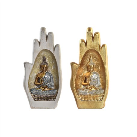 Figurine Décorative DKD Home Decor Gris Doré Buda Résine (10 x 7,2 x 20,9 cm) (2 Unités)