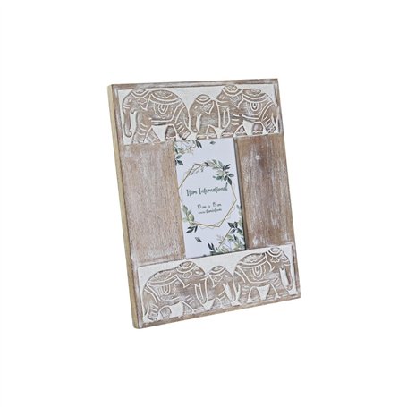 Cadre photo DKD Home Decor Verre Eléphant Marron Blanc Bois de manguier Indien (23 x 1,5 x 28 cm)