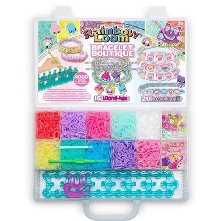 Coffret fabrication automatique de bracelets élastiques - BANDAI - Rainbow Loom Boutique - Contient 4000 Élastiques, Beadmojis..