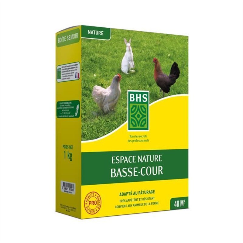 Gazon - BHS - Espace Nature 1kg | 40m² | Riche en protéines, rapide, homogene | Bien-etre des animaux en extérieur.