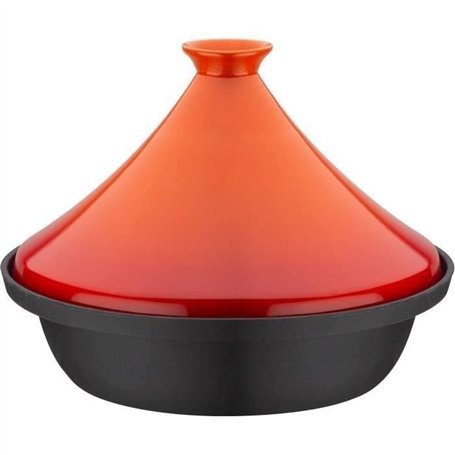 Tajine fonte massive - GSW - 30 x 22 cm - Couvercle céramique - Induction - Orange