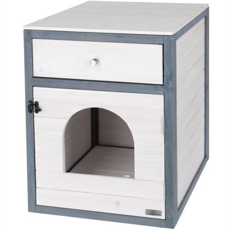 KERBL - Maison de toilette pour chat - 58 x 45 x 60 cm- IDA - Blanc/bleu -