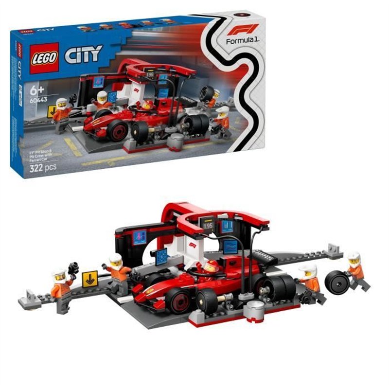 LEGO City 60443 Arrêt au stand de F1 avec voiture Ferrari - Jouet pour garçon de 6 ans
