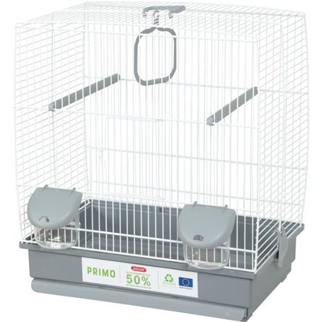 Cage pour oiseaux - Carla - Plastique recyclé - 2 perchoirs - 2 mangeoires - Balançoire