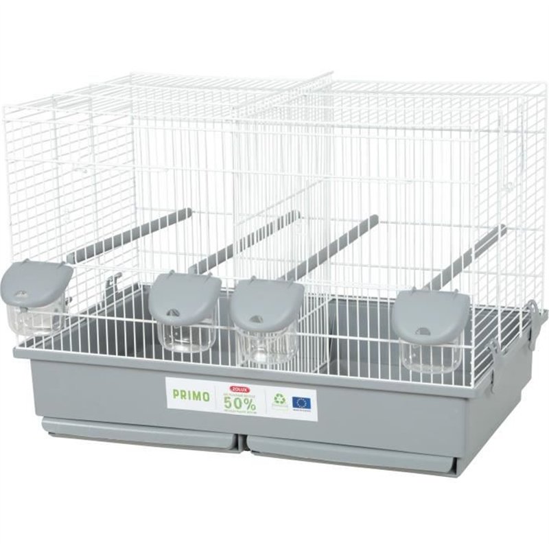 Cage d'élevage oiseaux - Zolux - Primo Cati - Pour canari mandarin - 57 x p34.5 x 41 cm - Blanc et gris
