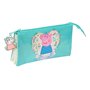 Trousse Fourre-Tout Triple Peppa Pig Pretty flowers Jaune Menthe 22 x 12 x 3 cm
