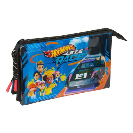 Trousse Fourre-Tout Triple Hot Wheels Let's race Bleu Noir 22 x 12 x 3 cm
