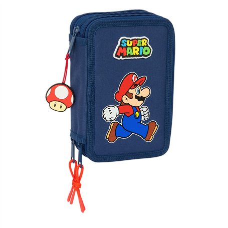 Trousse Scolaire avec Accessoires Super Mario Trick Rouge Bleu foncé 12,5 x 19,5 x 5,5 cm 37 Pièces