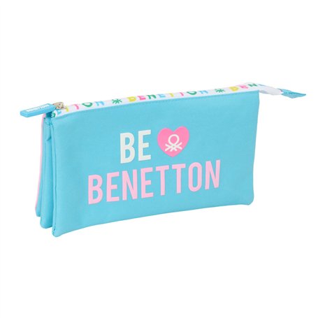 Trousse Fourre-Tout Triple Benetton Unique Rose Turquoise 22 x 12 x 3 cm