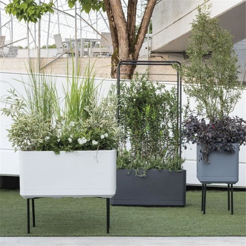 Image secondaire de Pot de fleur Cube - DEROMA - Cosmo - Ashgrey - A réserve d'eau - Roulettes - 38 cm