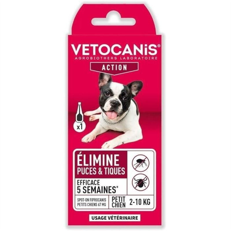 Pipette Anti-puces & Tiques - VETOCANIS - Traitement et Protection - Antiparasitaire petit chien 2-10 kg