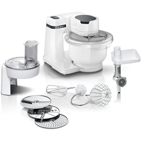 Robot pâtissier BOSCH Serie 2 MUMS2AW21- 700 W - 4 vitesses - 3,8 L - 3 disques - hachoir a viande - Blanc