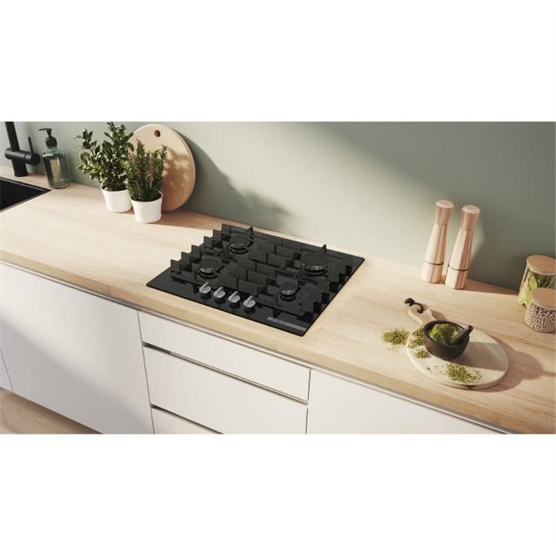 Image secondaire de Table de cuisson a gaz - BOSCH Série 6 - 4 foyers - 52 x 59 x 4,5 cm - PPP6A6I40 - Noir