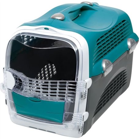 Cage de transport pour chat - CATIT - Cabrio - Multifonctionelle - Ouverture 360° - Turquoise