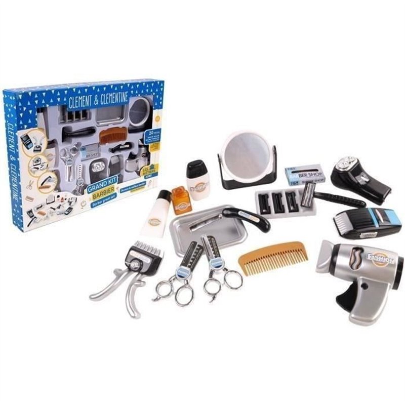 Set coiffeur - Jeu d'imitation Barbier - CLEMENT CLEMENTINE - Tondeuse, seche-cheveux, rasoirs - Des 3 ans