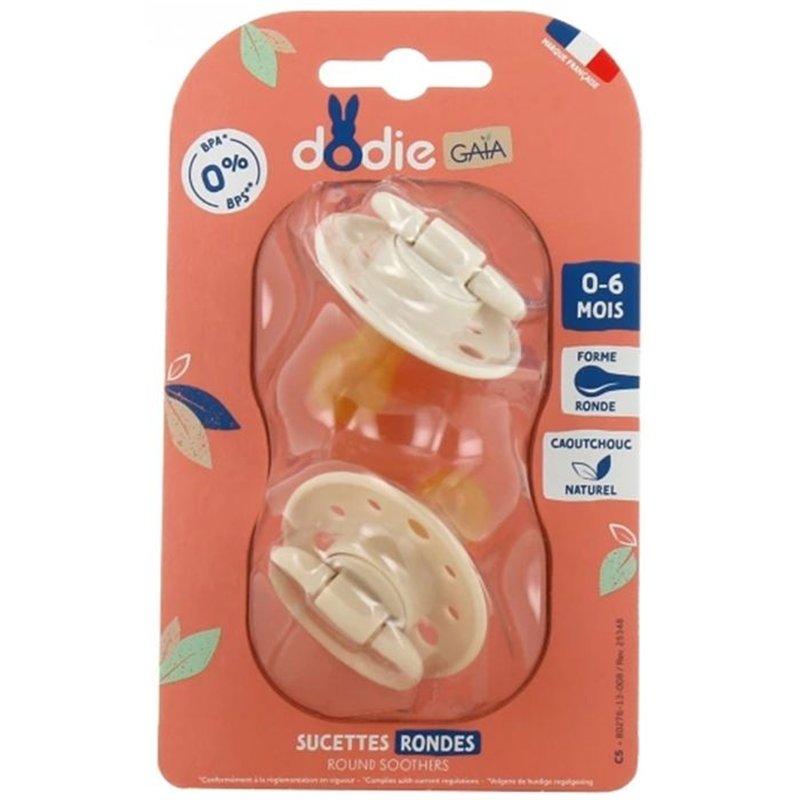 Sucettes-Dodie Gaia Sucettes Rondes 0-6M x2 (Couleur : Beige)