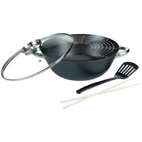 Wok multifonction 5 pieces - GSW - 860956 - Fonte d'acier - 32 cm - Tous feux dont induction