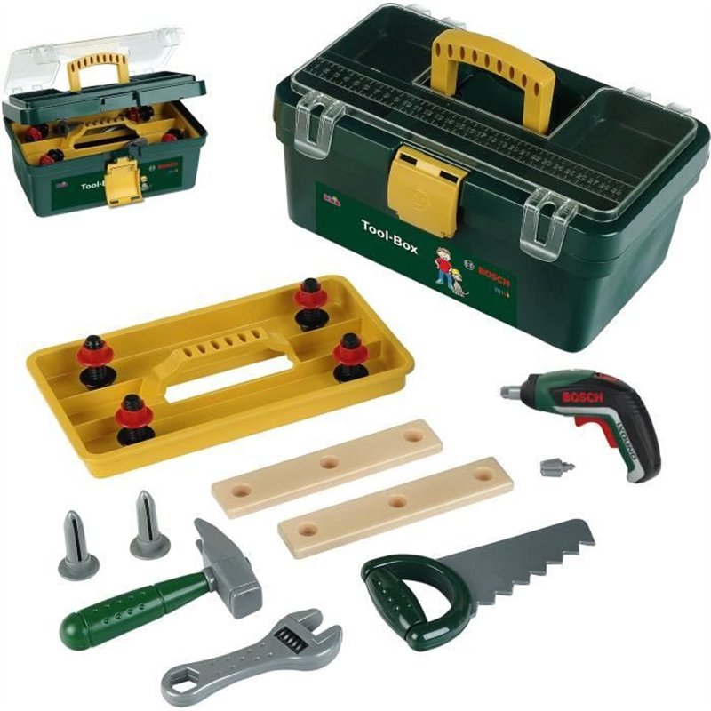 Caisse a outils Bosch - KLEIN - 8609 - Compartimentée avec visseuse électronique Ixolino II et accessoires - Des 3 ans