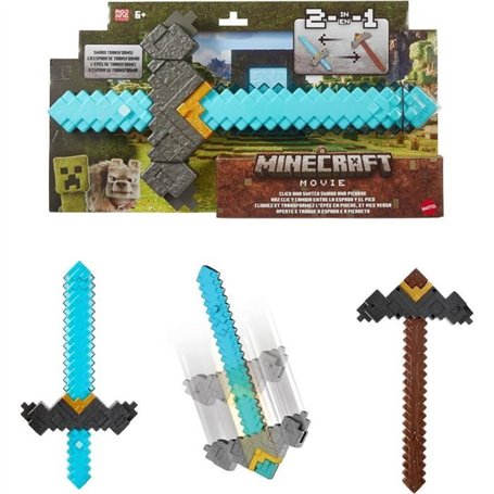 Minecraft Épée et Pioche 2 en 1, accessoire inspiré de Minecraft : Le Film, JFR72 Mattel, jeu de rôle