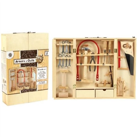 Armoire a outils en bois avec de vrais outils - PLANETE BOIS - FSC - 25 pieces - Montessori - Des 8 ans