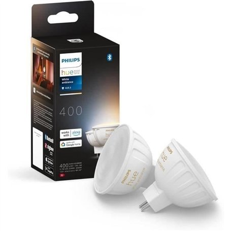 Ampoule connectée - PHILIPS HUE - MR16 - Lumiere blanche - Compatible bluetooth - Lot de 2 - Fonctionne avec App et voix