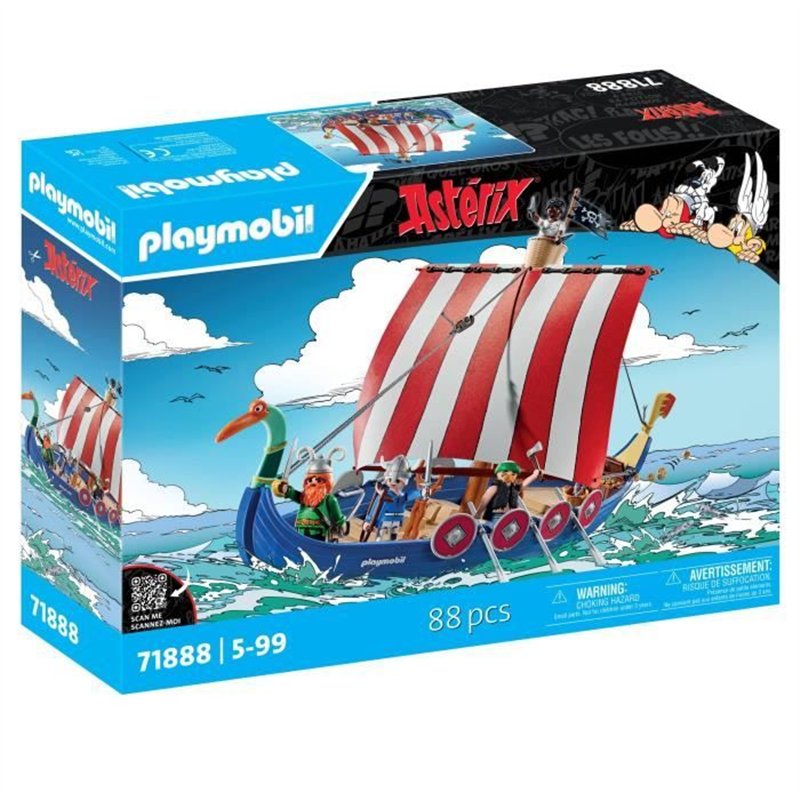 PLAYMOBIL 71888 Drakkar des pirates, Astérix, Personnages de la BD, Bateau et 4 personnages, 88 pièces, Dès 5 ans