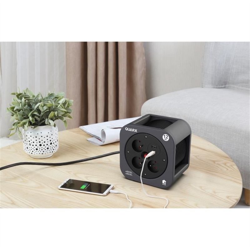 Image secondaire de Enrouleur - QUARX - S-Box - 12m, 3 prises 16A, USB Type A et C