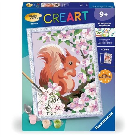 CreArt Kids 18x24cm Écureuil au printemps, Kit de peinture par numéros Numéro d'Art, Des 9 ans, 25837, Ravensburger