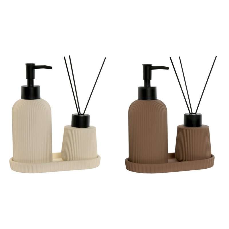 Ensemble de Bain Home ESPRIT Crème Terre cuite ABS Dolomite 17 x 9 x 2 cm 3 Pièces (2 Unités)