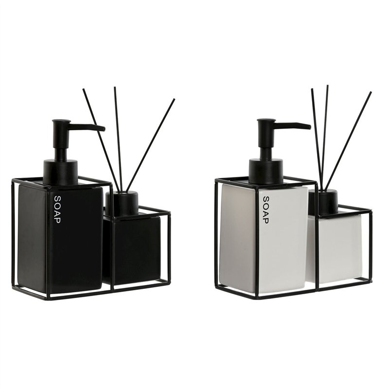 Ensemble de Bain Home ESPRIT Blanc Noir Métal Dolomite 14,5 x 8 x 17 cm 2 Pièces (2 Unités)