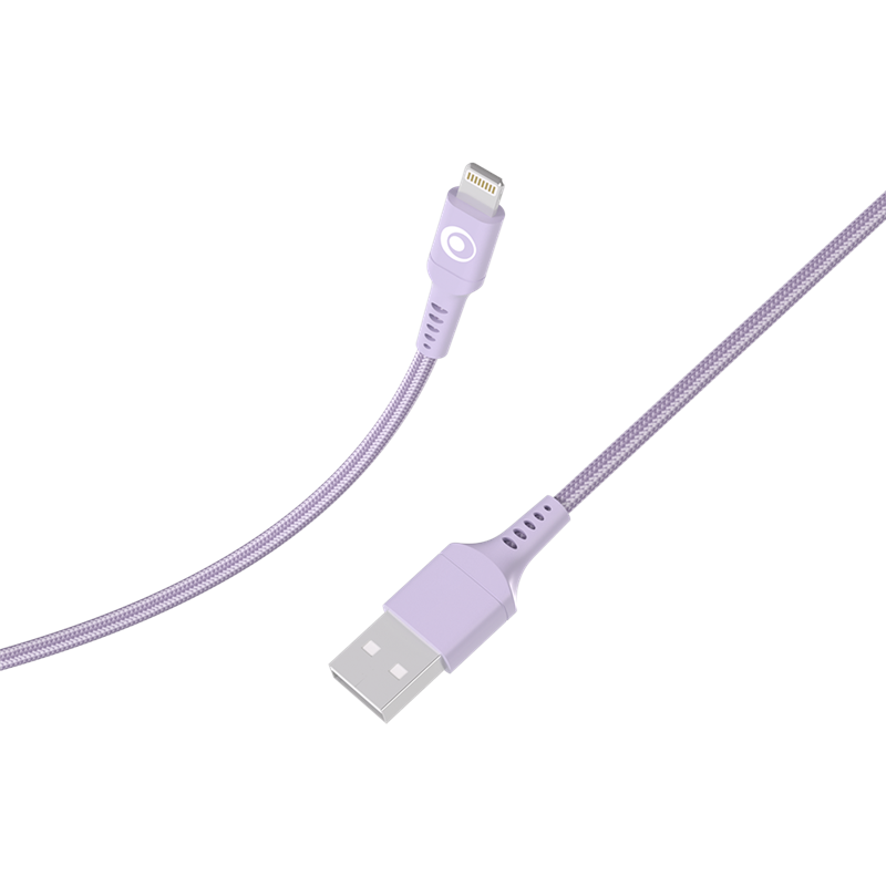 Câble Tissé USB A / Lightning 2.4A 1.2m FastCharge 12W Violet Bigben