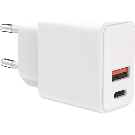 Chargeur USB A + USB C 38W (18+20W) Power Delivery Blanc WOW