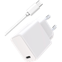 Kit Chargeur USB C 20W + Câble USB C / USB C 1m Blanc WOW