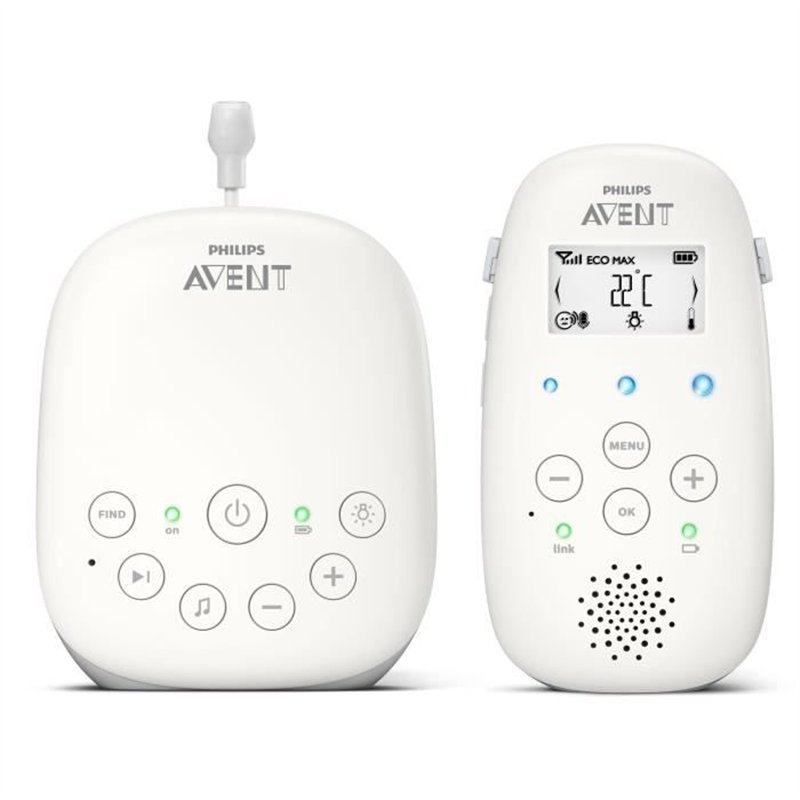 Ecoute-bébé - PHILIPS AVENT - Audio DECT - Blanc - Ecran LCD - Capteur de température - Veilleuse