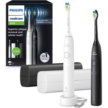 Brosse a dents - PHILIPS - HX7109/01 - Sonicare - Double manche Serie 5300 - Blanc & Noir - Eléctrique