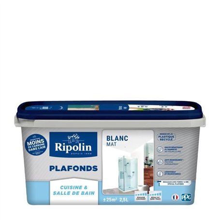 Peinture plafonds cuisine & salle de bain - Blanc mat - RIPOLIN - 2,5L