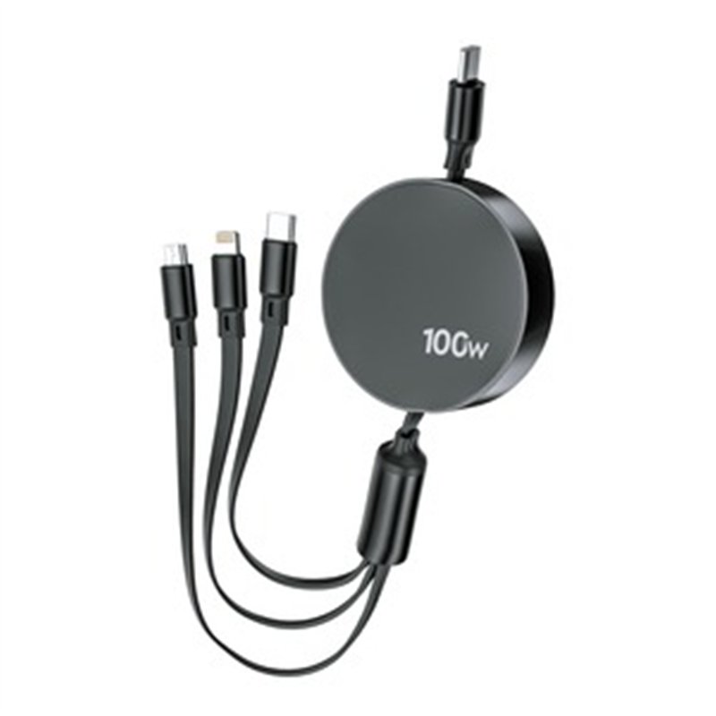 CABLE RETRACTABLE USB-C 3 EN 1 100W 1,2M