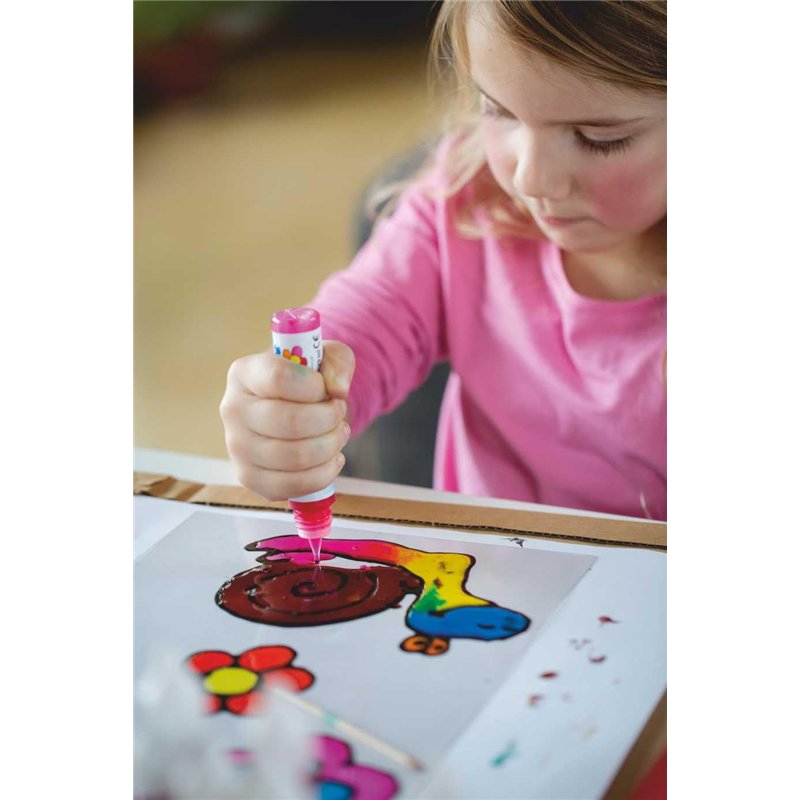 Image secondaire de KREUL 42847 - Window Color Set Action, 6 x 80 ml peinture pour fenêtres en blanc, jaune, rouge, bleu et vert, inclus 80 ml de co