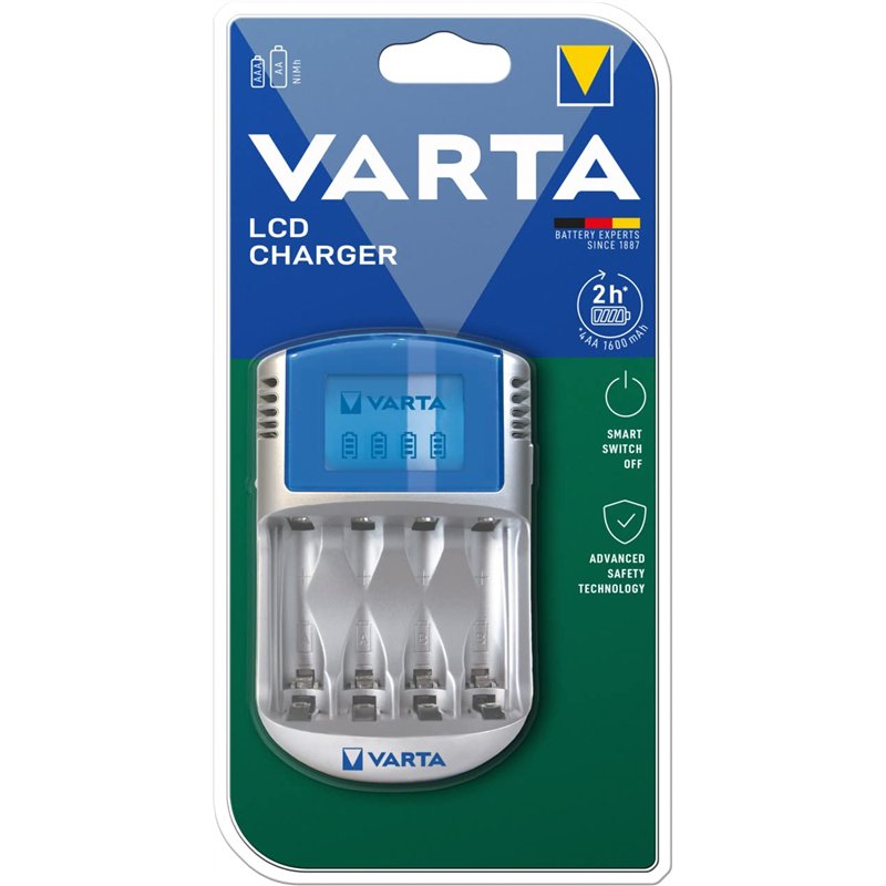 VARTA Chargeur de Piles, charge jusqu'à 4 AA/AAA Piles rechargeables, LCD Charger, avec câble USB et adaptateur 12V, non équipé