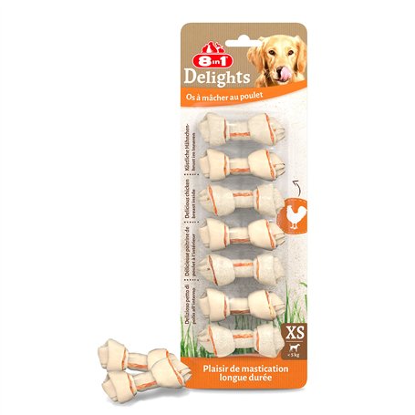 8in1 Delights XS - Os à Mâcher garnis de poulet pour Chien de Petite Taille - 7 pièces