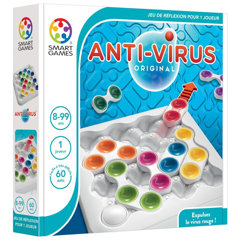 SmartGames - Anti Virus - Jeu de Réflexion et de Logique - Expulse le Virus Rouge - 60 Défis de Niveaux Différents - 1 Joueur - 