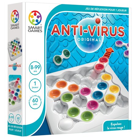 SmartGames - Anti Virus - Jeu de Réflexion et de Logique - Expulse le Virus Rouge - 60 Défis de Niveaux Différents - 1 Joueur - 