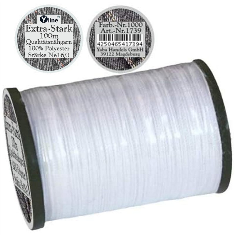 Image secondaire de 1739 Bobine de fil à coudre extra fort 100 m Blanc Ne 16/3 100% polyester pour machine à coudre 100% polyester