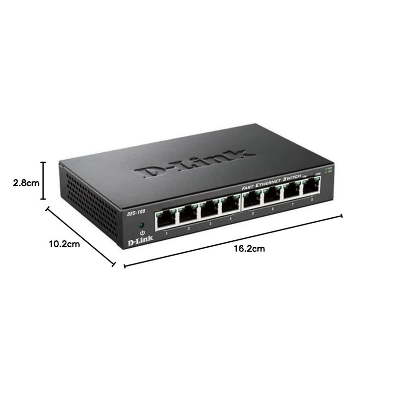 Image secondaire de D-Link DES-108 Switch 8 Ports Ethernet Metallique 10/100mbps - Idéal Partage de Connexion et Mise en Réseau Small/Home Office No