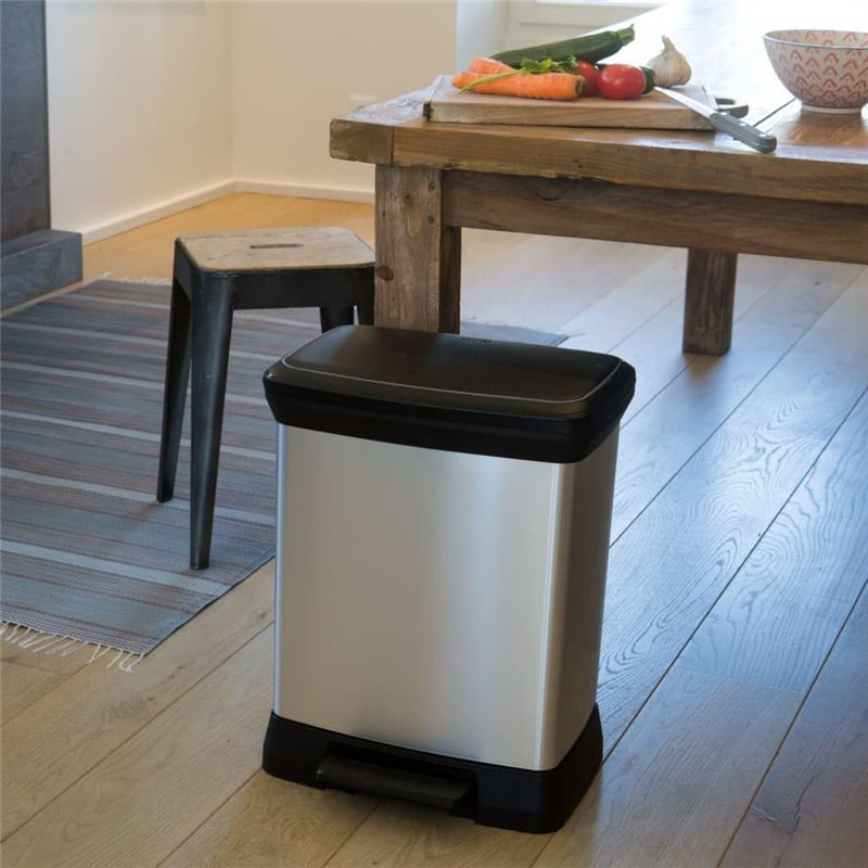 Image secondaire de CURVER Poubelle Rectangulaire à Pédale Decobin 30L - Fermeture Douce - Aspect Métal - Pour Cuisine, Bureau, Salle de Bain - 39x2