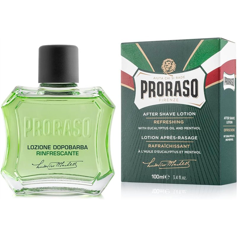 Proraso | Lotion après-rasage rafraîchissante (flacon de 100 ml) – Soin visage homme à l'huile d'eucalyptus et au menthol – Aide