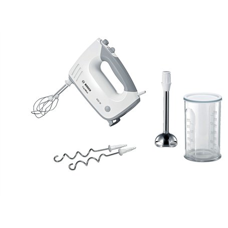 Bosch ErgoMixx MFQ36470 – batteur polyvalent avec plusieures accessoires – Puissance de 450 W – Couleur : Blanc/Gris