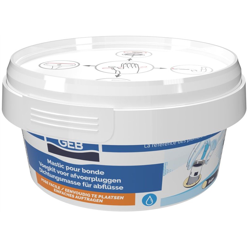 Image secondaire de GEB Mastic d'étanchéité pour bonde de lavabo, évier, Baignoire, Douche ou pour Emboitement de tuyaux - Pot 200g - Beige